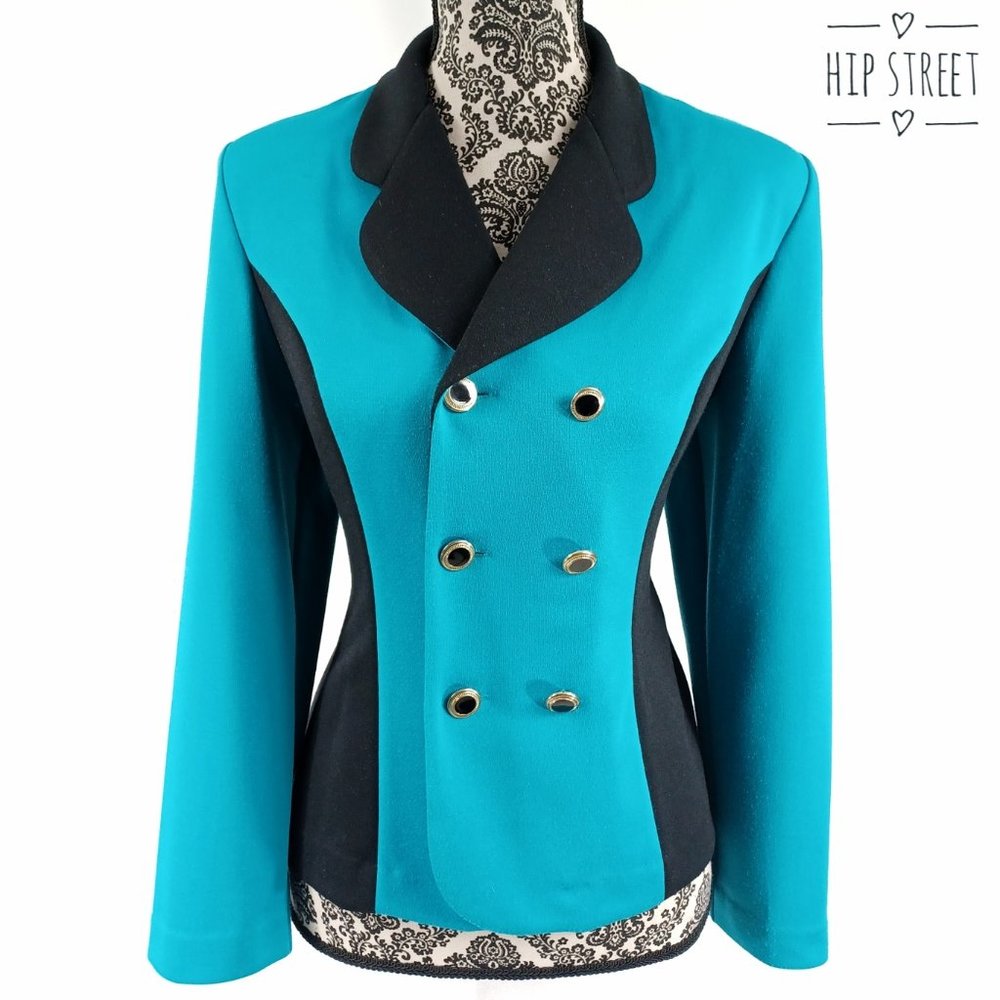LESLIE FAY Double Breasted 2 Color Stretch Jersey Blazer Jacket 10P